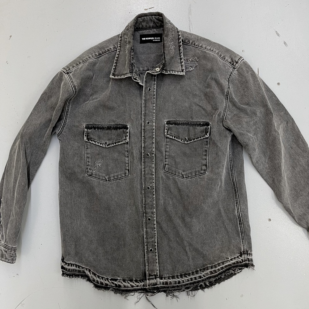 Kooples distressed denim shirt jacket